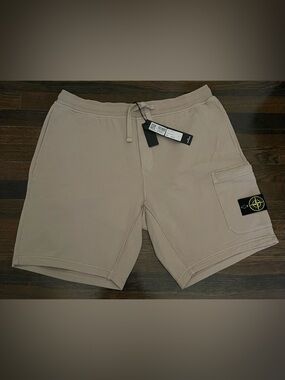 Stone Island Beige Cargo Sweat Shorts with Logo Patch